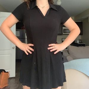 Black collared rubbed shirt dress